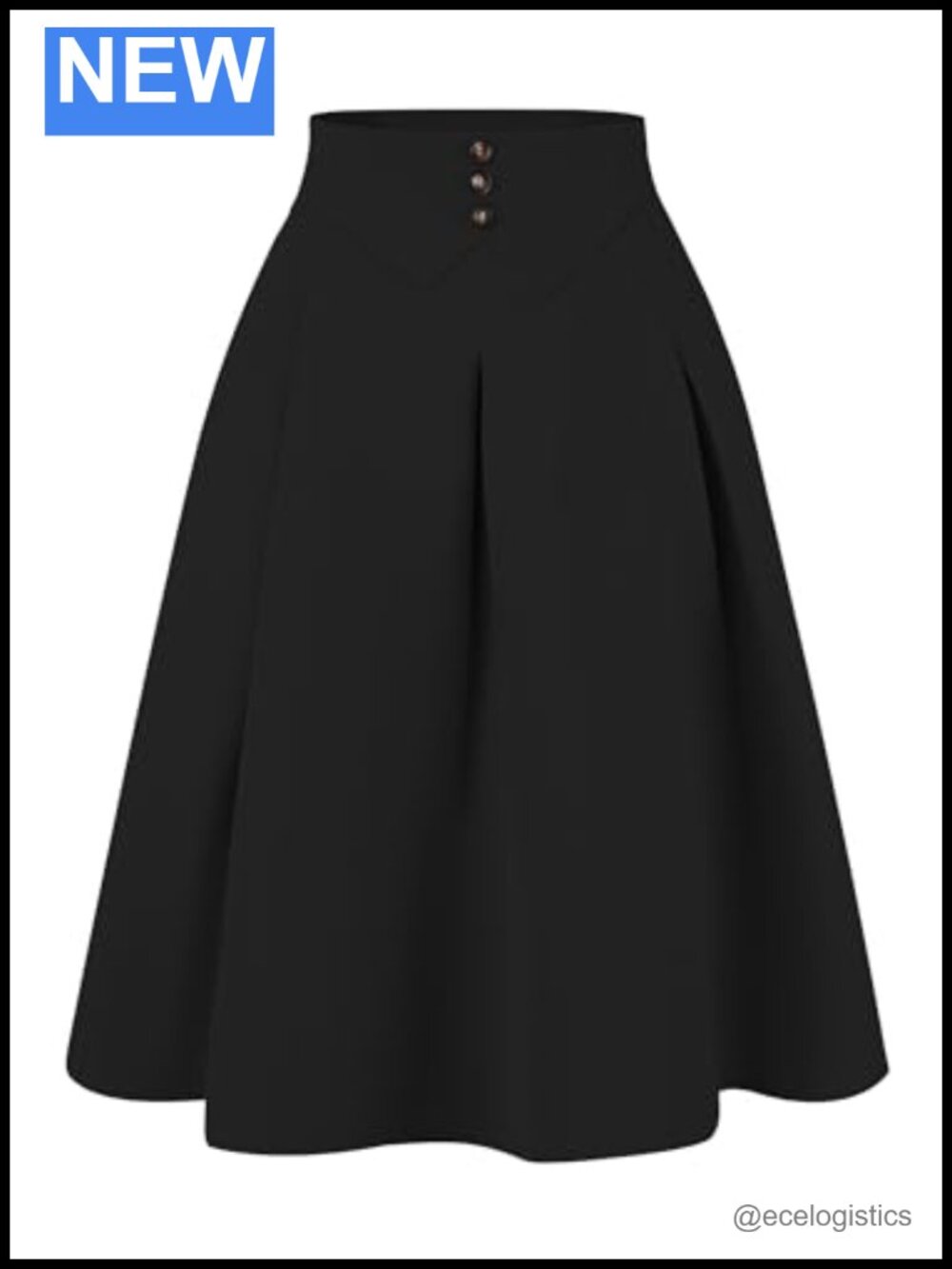 Vintage Pleated High Waist A-Line Midi Skirt with Buttons